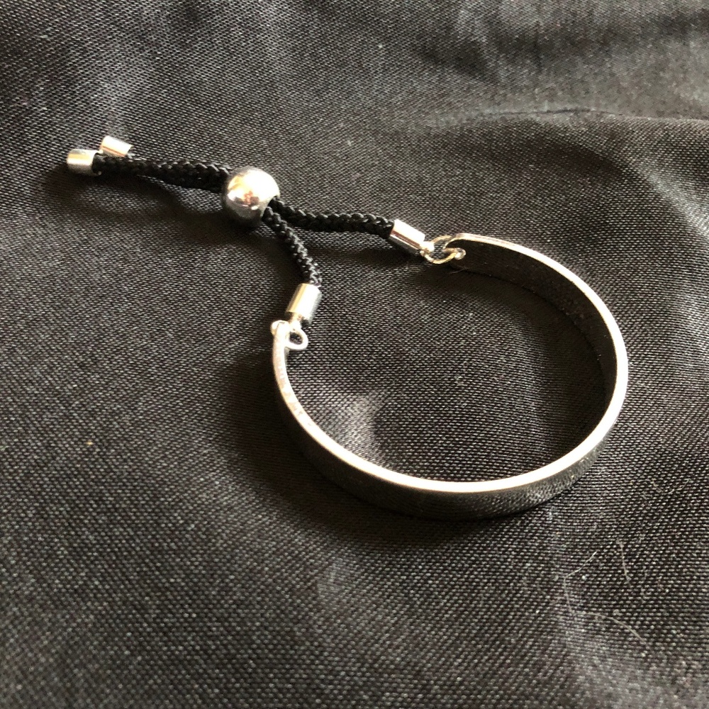 Silver Bracelet with Black Knit Sliding Clasp